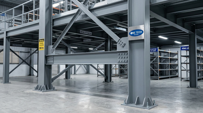 Cột beam kệ sàn mezzanine chịu tải Hệ cột và beam của kệ sàn mezzanine chịu tải nặng