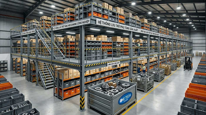 Kệ sàn mezzanine kho phụ tùng Kệ sàn mezzanine trong kho phụ tùng và vật tư sản xuất