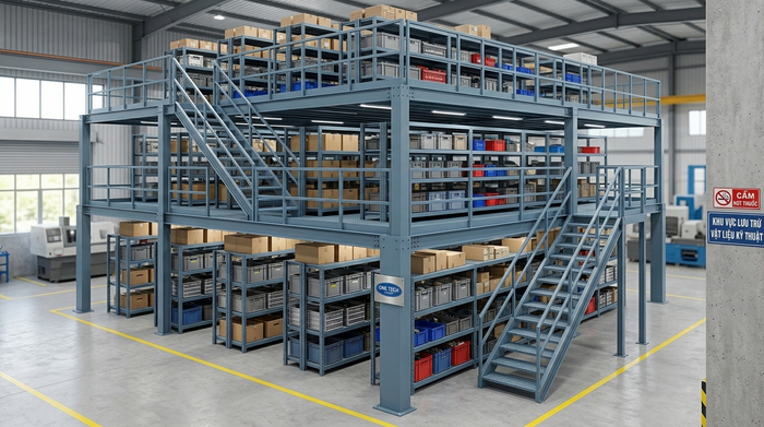 Kệ sàn mezzanine lắp ghép linh hoạt Kệ sàn mezzanine lắp ghép linh hoạt cho nhà xưởng