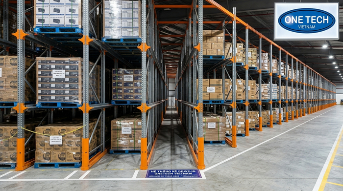 Kệ drive in nhiều tầng chứa pallet trong kho tải trọng nặng