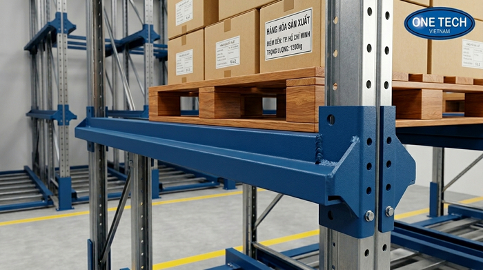 Ray đỡ pallet của kệ drive in thực tế