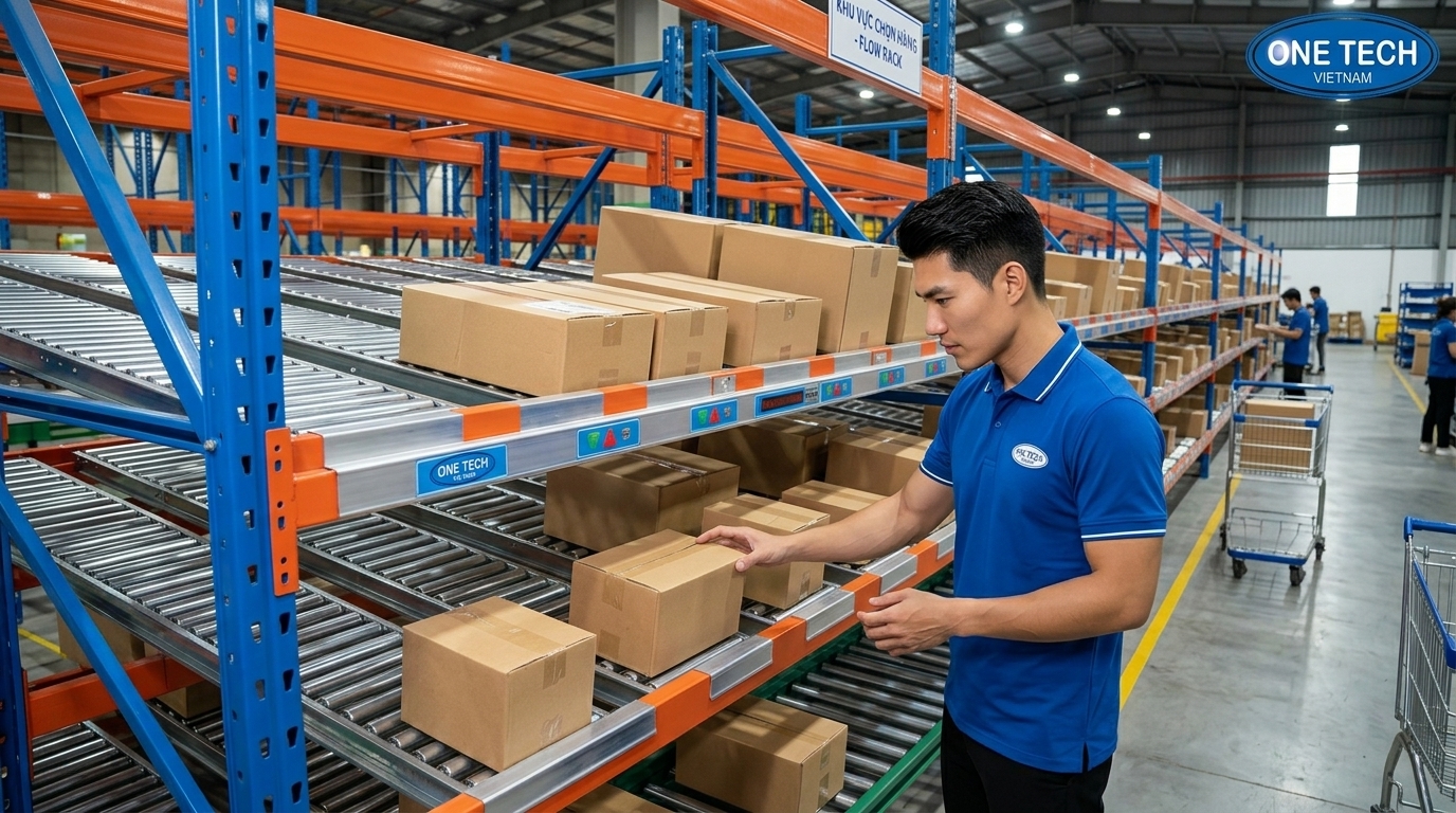 Kệ flowrack trong khu picking hàng thùng carton tại Đồng Nai