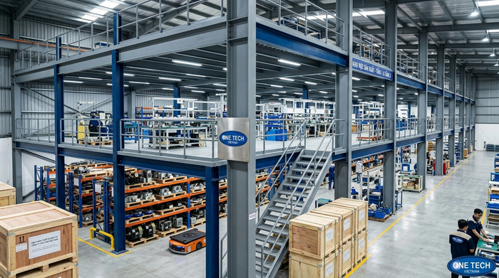 Ứng dụng kệ sàn mezzanine trong kho sản xuất Kệ sàn mezzanine trong kho sản xuất tại Đồng Nai