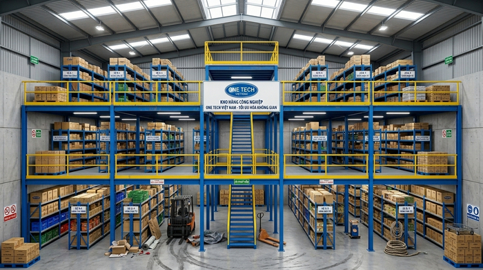 Kệ sàn mezzanine Đồng Nai cho kho xưởng Kệ sàn mezzanine Đồng Nai tạo thêm tầng lưu trữ trong kho cao
