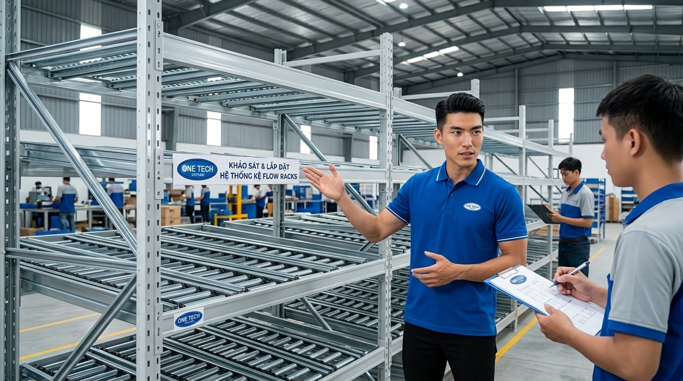 Khảo sát và lắp đặt kệ flowrack tại kho hàng Đồng Nai