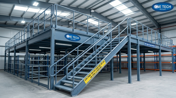 Lan can cầu thang kệ sàn mezzanine Lan can và cầu thang an toàn cho hệ kệ sàn mezzanine
