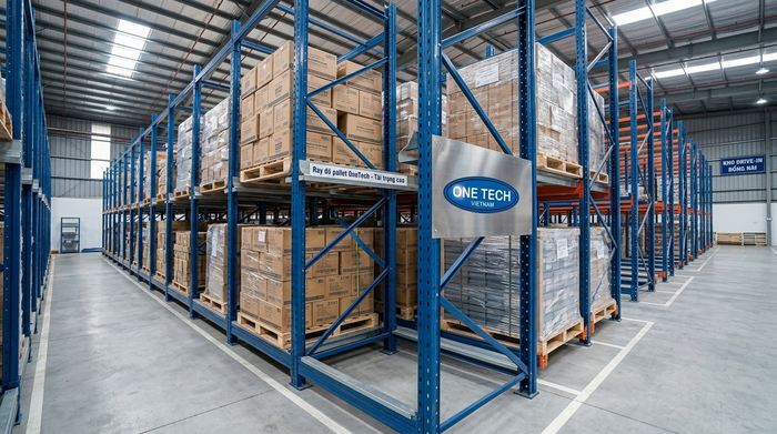 Ray đỡ pallet kệ drive in Đồng Nai trong kho công nghiệp