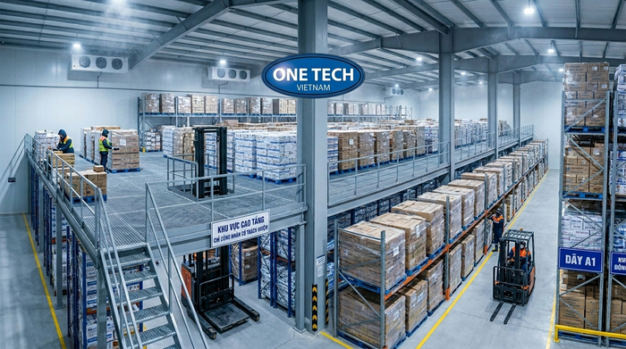Sàn mezzanine kết hợp kệ kho lạnh cho kho có trần cao tại Đồng Nai