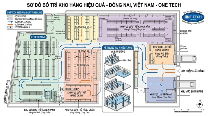 Sơ đồ bố trí kệ trung tải trong kho Đồng Nai