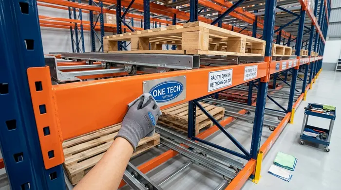 Bảo trì định kỳ kệ Push Back Đồng Nai Bảo trì định kỳ kệ Push Back Đồng Nai trong kho công nghiệp