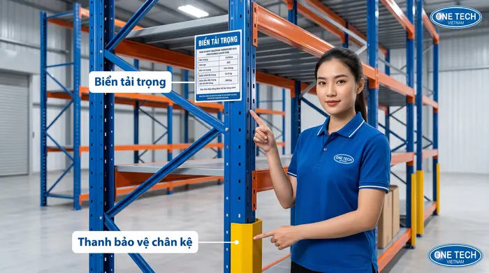 Biển tải trọng và bảo vệ chân kệ trong kho trung chuyển Biển tải trọng và bảo vệ chân kệ trong kho trung chuyển