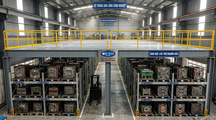 Kệ sàn kết hợp khu vực lưu trữ khuôn trong nhà xưởng