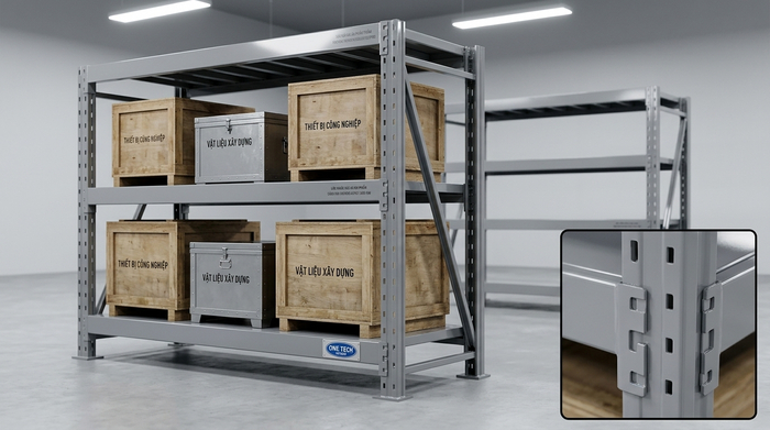 Kệ sắt v lỗ 2 tầng tối ưu cho hàng hóa cồng kềnh Mẫu kệ sắt v lỗ 2 tầng tải trọng lớn