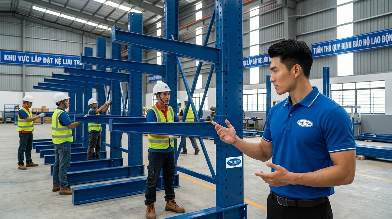 Lắp đặt kệ tay đỡ Đồng Nai tại kho hàng thực tế