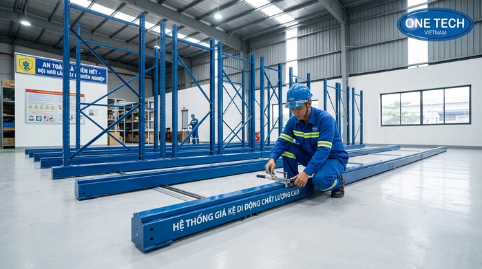 Lắp đặt ray cho hệ thống kệ di động Lắp đặt ray kệ di động tại nhà xưởng Đồng Nai