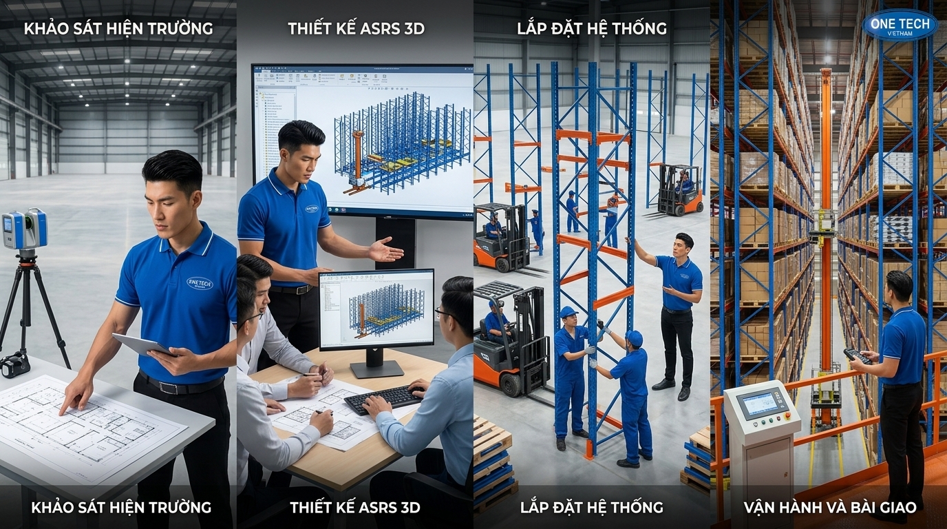 Quy trình triển khai kệ kho ASRS Đồng Nai Quy trình khảo sát thiết kế sản xuất lắp đặt kệ ASRS tại Đồng Nai