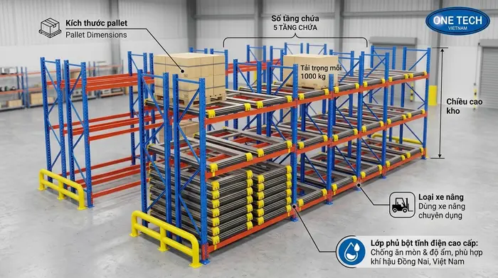 Thông số kỹ thuật kệ Push Back Đồng Nai Thông số kỹ thuật cần kiểm tra khi thiết kế Kệ Push Back Đồng Nai