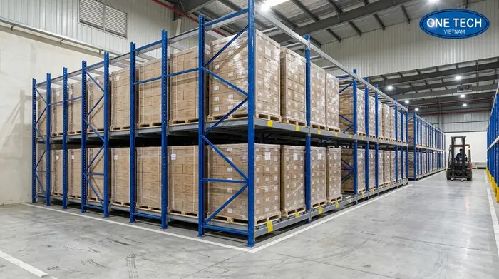 Ứng dụng kệ Push Back Đồng Nai cho kho pallet Ứng dụng Kệ Push Back Đồng Nai cho kho pallet hàng đồng nhất