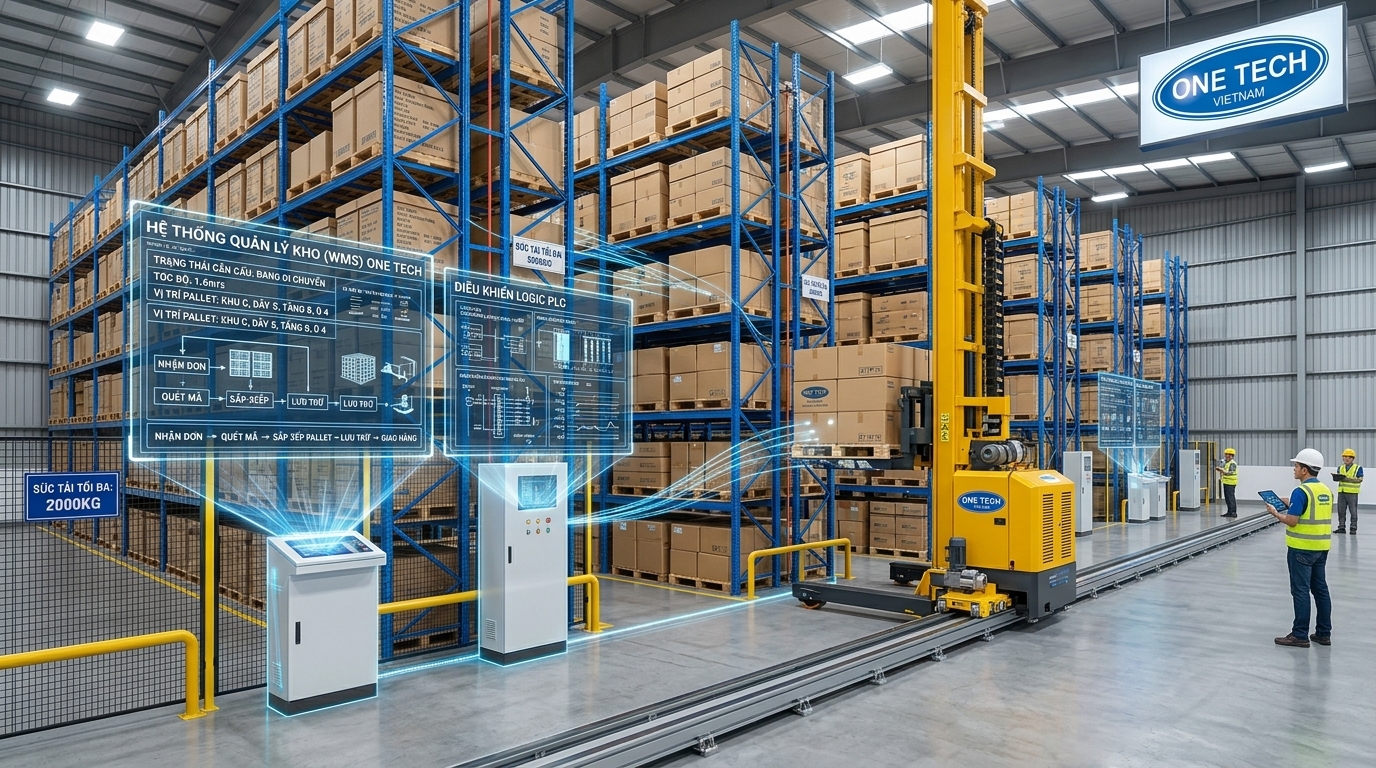 WMS và PLC trong hệ thống lưu trữ tự động ASRS Minh họa phần mềm WMS và PLC điều khiển hệ thống kệ kho ASRS
