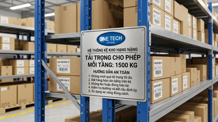 Biển tải trọng kệ kho giúp vận hành an toàn Biển tải trọng và hướng dẫn an toàn trên kệ kho công nghiệp