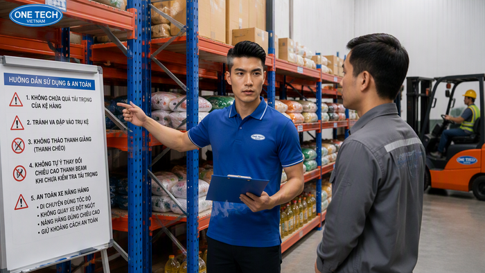Bàn giao kệ kho thực phẩm kèm hướng dẫn vận hành Đào tạo vận hành và bàn giao kệ kho thực phẩm sau lắp đặt
