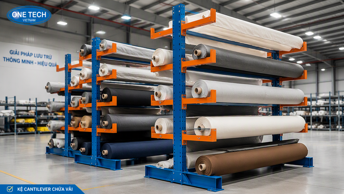 Kệ cantilever cho vải cuộn dài Kệ cantilever cho vải cuộn dài tại kho công nghiệp Đồng Nai