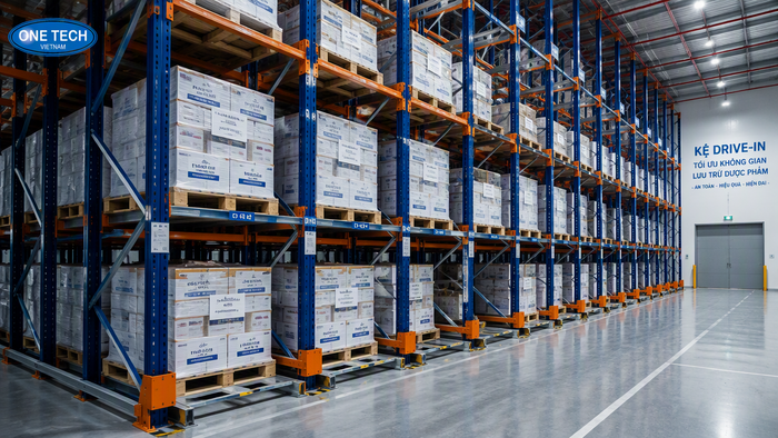Kệ Drive In lưu trữ pallet dược phẩm mật độ cao