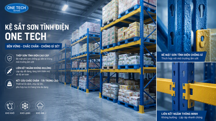 Kệ kho thực phẩm chống ăn mòn cho kho thực phẩm Bề mặt kệ kho thực phẩm chống ăn mòn trong môi trường ẩm
