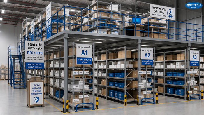 Kệ mezzanine cho nhà kho dược tận dụng chiều cao nhà xưởng