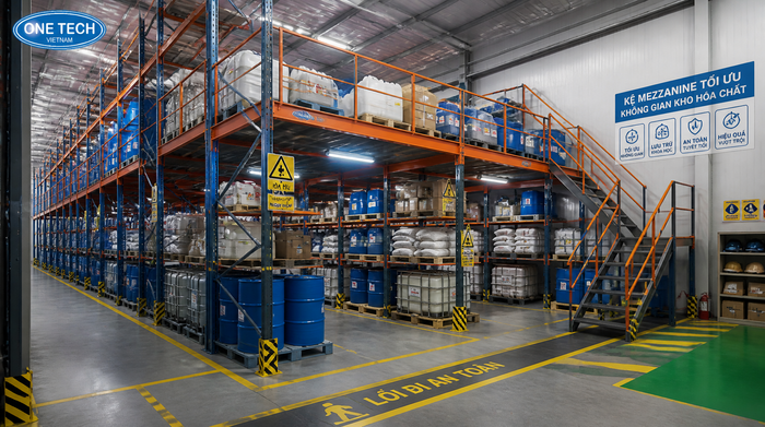 Kệ mezzanine cho kho hóa chất Kệ mezzanine tối ưu không gian kho hóa chất Đồng Nai