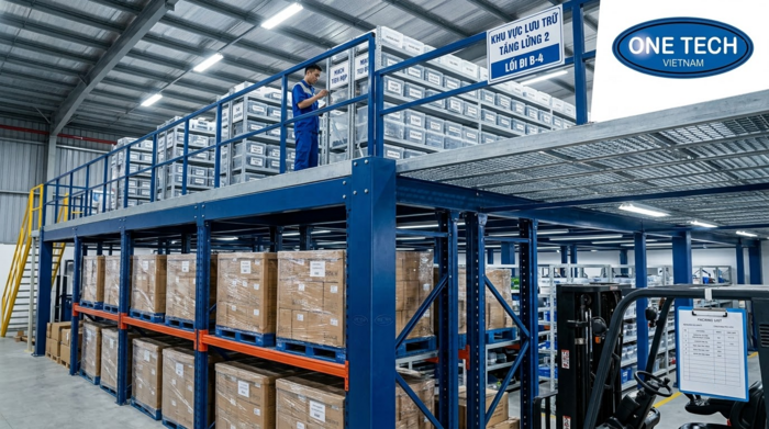 Kệ mezzanine chịu tải cho kho linh kiện điện tử Đồng Nai Kệ mezzanine tăng diện tích lưu trữ cho kho linh kiện điện tử
