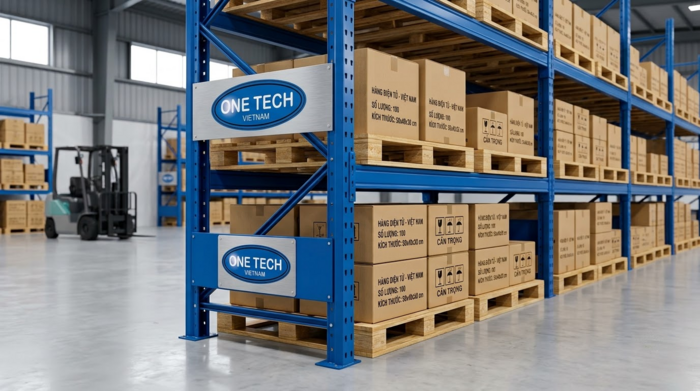 Kệ pallet công nghiệp cho kho linh kiện điện tử Đồng Nai Kệ pallet công nghiệp chứa linh kiện điện tử đóng pallet