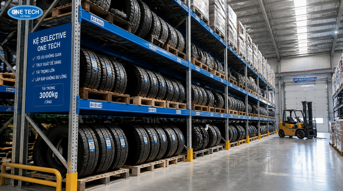 Kệ Selective để lốp xe tải trọng nặng Kệ Selective để lốp xe tải trọng nặng trong kho công nghiệp