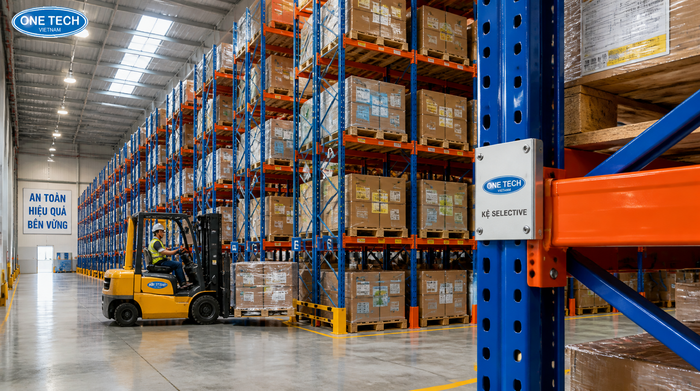Kệ Selective cho kho logistics Đồng Nai nhiều mã hàng và cần lấy pallet linh hoạt