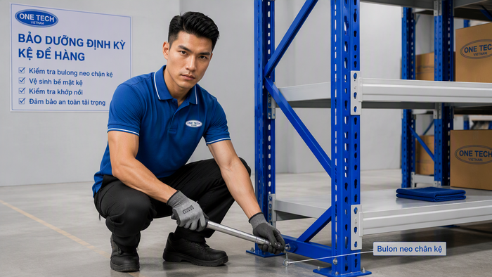 Kiểm tra bulong neo chân kệ trong quá trình bảo trì Kiểm tra bulong neo chân kệ để ống thép