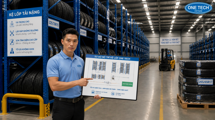 Layout kho lốp xe tối ưu mật độ lưu trữ Layout kho lốp xe tối ưu lối đi xe nâng và khu xuất nhập
