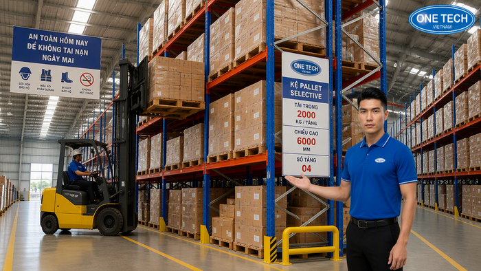 Xe nâng chuyên dụng vận hành cùng kệ pallet trong kho Đồng Nai