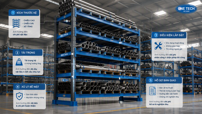 Yếu tố ảnh hưởng đơn giá kệ để ống thép Các yếu tố ảnh hưởng giá kệ để ống thép