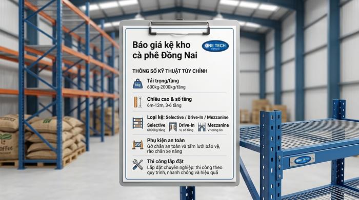 Báo giá kệ kho cà phê Đồng Nai theo cấu hình và tải trọng