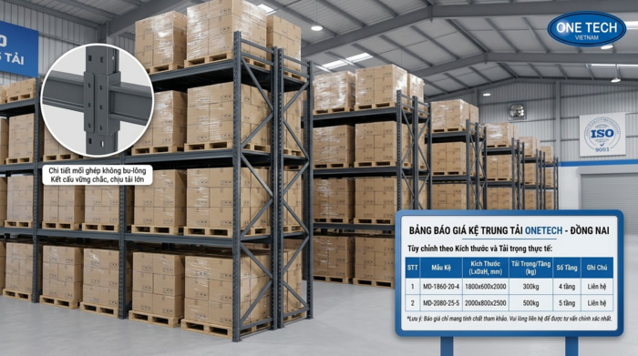 Báo giá kệ trung tải Đồng Nai theo kích thước và tải trọng thực tế