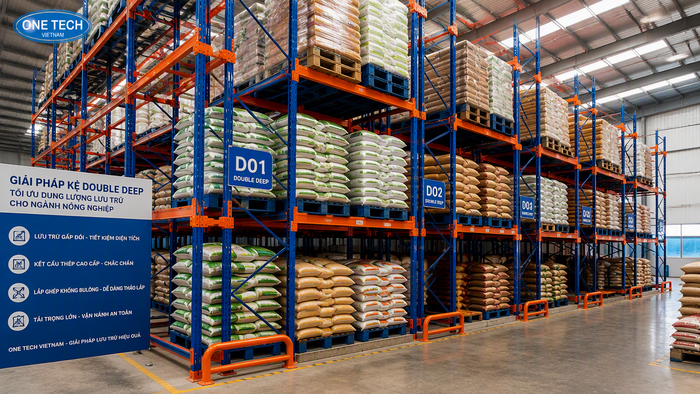 Kệ Double Deep tối ưu sức chứa kho nông sản Kệ Double Deep trong kho nông sản pallet