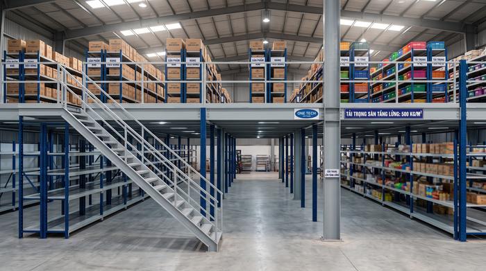 Kệ mezzanine cho kho siêu thị Đồng Nai tăng diện tích lưu trữ