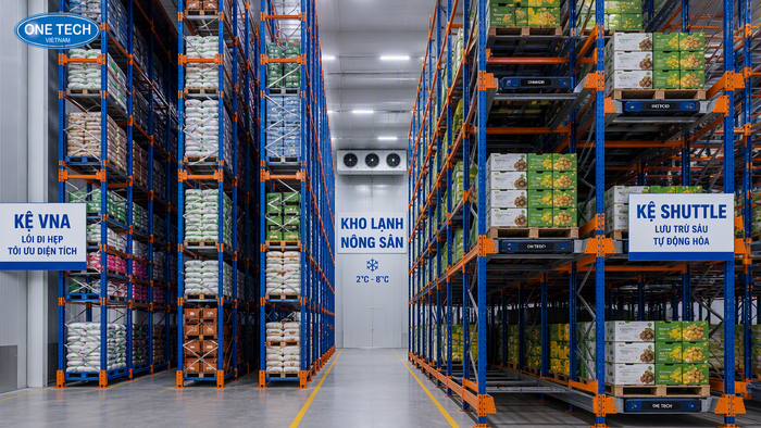 Giải pháp kệ VNA và Shuttle tăng mật độ lưu trữ Kệ VNA và Shuttle cho kho nông sản