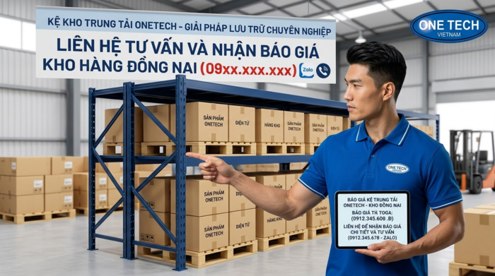 Liên hệ Kệ kho hàng Đồng Nai trực thuộc OneTech để nhận báo giá kệ trung tải