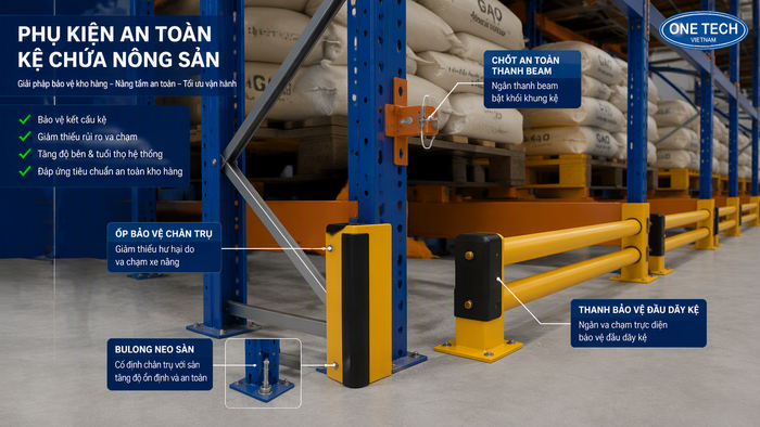 Ốp chân trụ và rào chắn bảo vệ kệ kho nông sản Phụ kiện an toàn cho kệ kho pallet nông sản